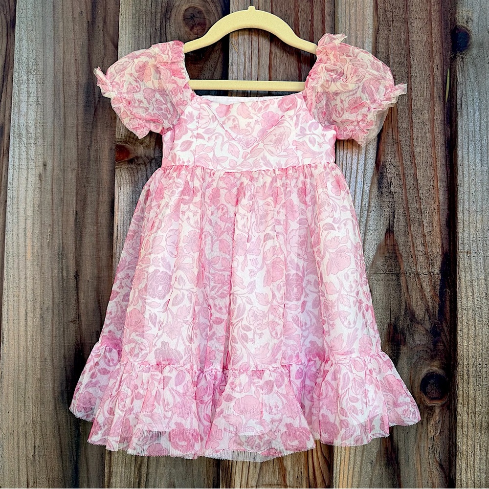 Twirly Floral Pink Tulle Toddler Dress